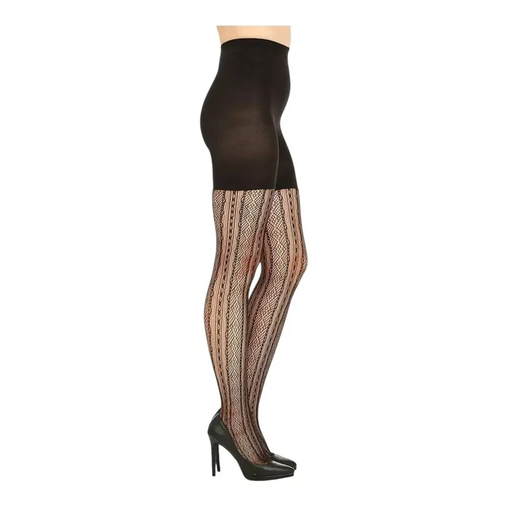 SPANX Star Power Center Stage Double Diamond Stripe Shaping Tights Black Size C